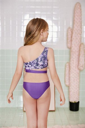 Раздельный купальник фиолетовый  с лифом на одно плечо