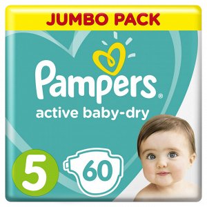 Памперс Подгузники  Active Baby-Dry для малышей 11-16 кг, 5 размер, 60 шт,  Pampers