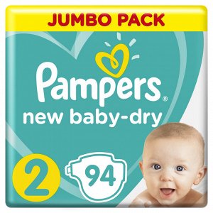 Памперс Подгузники  New Baby-Dry для новорожденных 4-8 кг, 2 размер, 94 шт,  Pampers