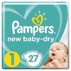 Подгузники Pampers New Baby-Dry для новорожденных 2-5 кг, 1 размер, 27 шт