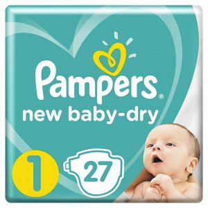 Подгузники Pampers New Baby-Dry для новорожденных 2-5 кг, 1 размер, 27 шт, Памперс