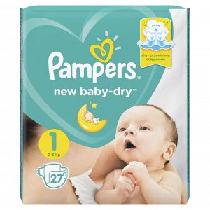 Памперс Подгузники  New Baby-Dry для новорожденных 2-5 кг, 1 размер, 27 шт,  Pampers
