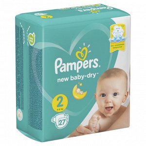 Подгузники Pampers New Baby-Dry для новорожденных 4-8 кг, 2 размер, 27 шт, Памперс