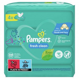 Памперс Влажные салфетки для малышей Pampers Fresh Clean, 208 шт