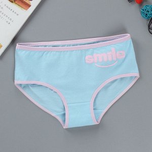 Трусики для девочки подростка, принт "Smile", цвет голубой/розовый