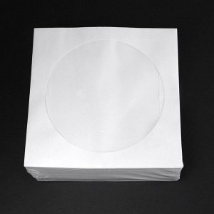 Конверт для CD/DVD дисков, 125х125 мм, d=100 мм, окно, выруб. язычок, белый