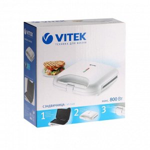 Сэндвичница Vitek VT-7149, 800 Вт, антипригарное покрытие, белая