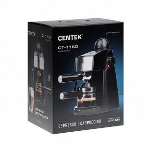 Кофеварка Centek CT-1160, рожковая, 800 Вт, 0.24 л, чёрная