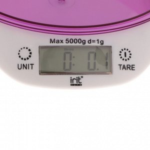 Весы кухонные Irit IR-7117, электронные, до 5 кг, фиолетовые