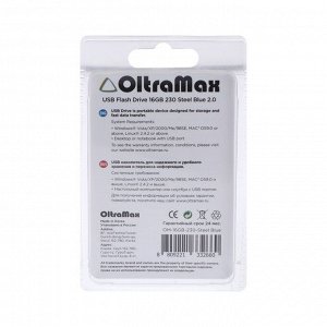 Флешка OltraMax 230, 16 Гб, USB2.0, чт до 15 Мб/с, зап до 8 Мб/с, синяя
