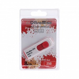 СИМА-ЛЕНД Флешка OltraMax 250, 8 Гб, USB2.0, чт до 15 Мб/с, зап до 8 Мб/с, красная