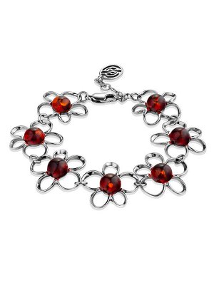 Нарядный браслет из натурального тёмно-коньячного янтаря «Ромашка»