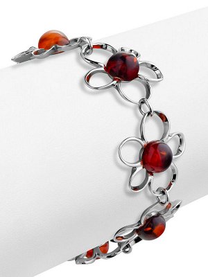 Нарядный браслет из натурального тёмно-коньячного янтаря «Ромашка»