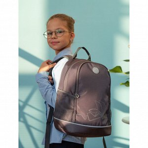 GRIZZLY Рюкзак школьный с карманом для ноутбука 13&quot;, жесткой спинкой, двумя отделениями, для девочки, школьный, серый, книга