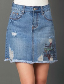 Рваная джинсовая юбка с бахромой Цвет: СВЕТЛО-СИНИЙ