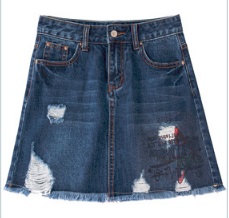 Рваная джинсовая юбка с бахромой Цвет: ТЕМНО-СИНИЙ