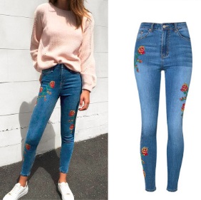 Облегающие джинсы с вышивкой Цвет: СИНИЙ