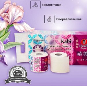 Туалетная бумага  "Maneki" Kabi 3 слоя, 280 л., 39.2 м, гладкая, белая с ароматом Ириса, 1 рулон