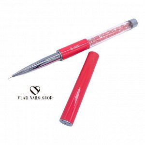 Кисть для тонких линий розовая ручка с кристаллами  5mm