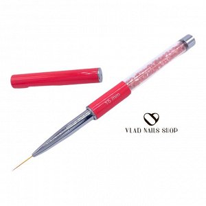Кисть для тонких линий розовая ручка с кристаллами 15mm