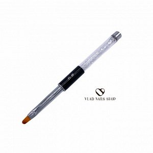 Кисть для геля плоская черная ручка с белыми кристаллами №6