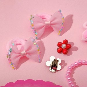 Набор детский "Выбражулька" 5 предметов: ручка, 2 резинки, клипсы, браслет, сердце, фламинго, цвет розовый