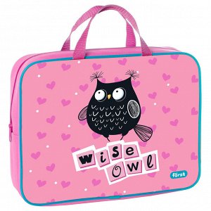 Папка текстильная с ручками 1 отделение, А4 Först ""Black owl"", 350*265*80мм, текстиль, на молнии