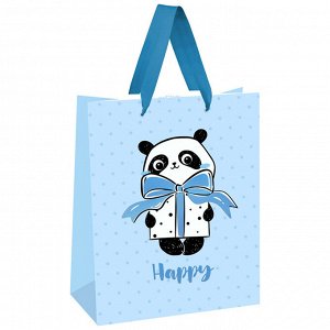 Пакет подарочный 18*23*10см MESHU ""PandaGift_Blue"", отд. фольгой, матовая ламинация