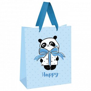Пакет подарочный 26*32*12см MESHU ""PandaGift_Blue"", отд. фольгой, матовая ламинация