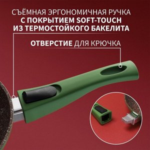 Сковорода Magistro Avocado, d=28 см, кованый алюминий, съёмная ручка soft-touch, антипригарное покрытие, индукция, зелёная