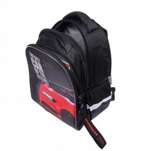 Рюкзак школьный, 37 х 26 х 17 см, эргономичная спинка, Hatber Primary School "Красное авто" чёрный/красный