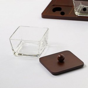 Набор стеклянных конфетниц «Натурэль», на деревянной подставке, 250 мл, 20?20?7см, 4 шт