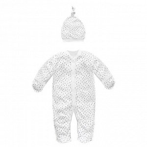 Комбинезон для новорожденных с чепчиком (шапочкой) Amarobaby (Soft Hugs) Черточки (белый) 80