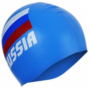 Шапочка для плавания взрослая RUSSIA, силиконовая, обхват 54-60 см, цвет синий