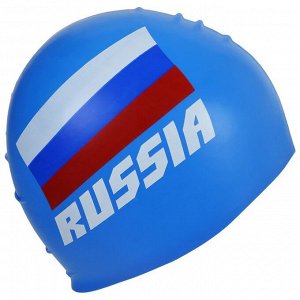 Шапочка для плавания взрослая RUSSIA, силиконовая, обхват 54-60 см, цвет синий