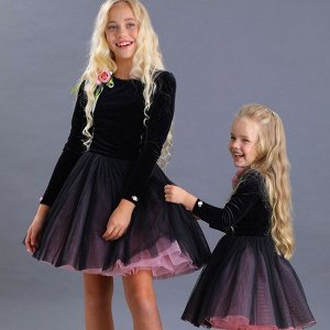 Платье бархатное черно-розовое