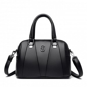 Женская повседневная сумка из эко кожи с декоративным металлическим элементом, цвет черный