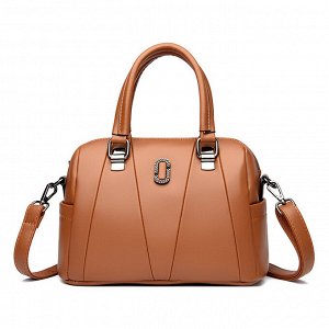 Женская повседневная сумка из эко кожи с декоративным металлическим элементом, цвет желто-коричневый