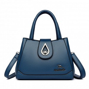 Женская повседневная сумка из эко кожи с хлястиком и поворотным замком, цвет синий