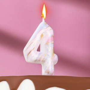 Свеча в торт "Белый мрамор", цифра "4", 5,5 см