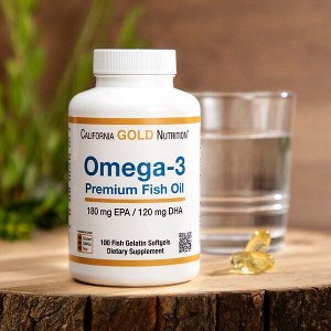 California Gold Nutrition, Омега-3, рыбий жир премиум-класса, 100 кап.
