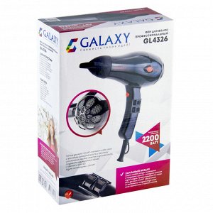 Фен Galaxy GL 4326 (12шт) Фен для волос профессиональный  2200 Вт, АС- мотор, 2 скорости, 3 температурных режима, функция "холодный воздух", защитная сетка, насадка- концентратор, подвесная петля, пит