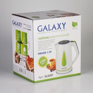 Чайник Galaxy GL 0201 ЗЕЛЕНЫЙ (12шт) ) Чайник электрический  2200 Вт, объем 1,7л, скрытый нагревательный элемент, съемный фильтр, автооключение при закипании и отсутствии воды, шкала уровня воды, внут