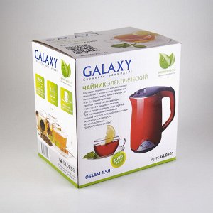 Чайник Galaxy GL 0301 КРАСНЫЙ (6шт) Чайник электрический 2000 Вт, объем 1,5л, скрытый нагревательный элемент, двойная стенка из нержавеющей стали 18/10 и пищевого пластика, автоотключение при закипани