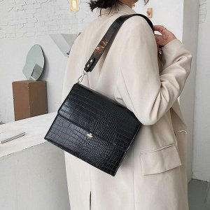 Женская сумка через плечо, ретро, экокожа крокодил, цвет черный