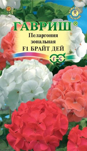 Цветы Пеларгония Брайт Дей зональная F1 ЦВ/П (ГАВРИШ) 4шт смесь комнатное 30см