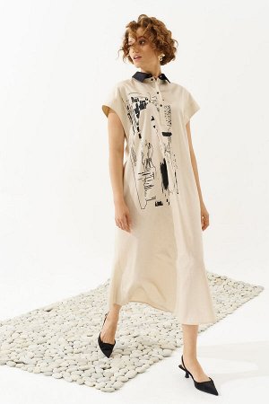 Платье Рост: 164 Состав ткани: Хлопок-100%; Стильное платье прямого кроя с дизайнерским принтом, выполнено из лёгкого хлопкового полотна.