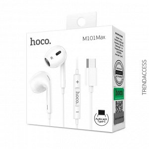 NEW ! TOP ! Проводные наушники HOCO M101 original Crystal joy, Type-C, 1.2 м, белый, контроллер с микрофоном