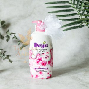 Крем-Гель д/душа с мочалкой «Козье Молоко и Сакура» Deya / Deya Shower Cream Goat Milk With Sakura Extract