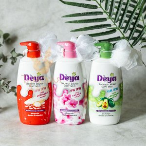 Крем-Гель д/душа с мочалкой «Козье Молоко и Сакура» Deya / Deya Shower Cream Goat Milk With Sakura Extract